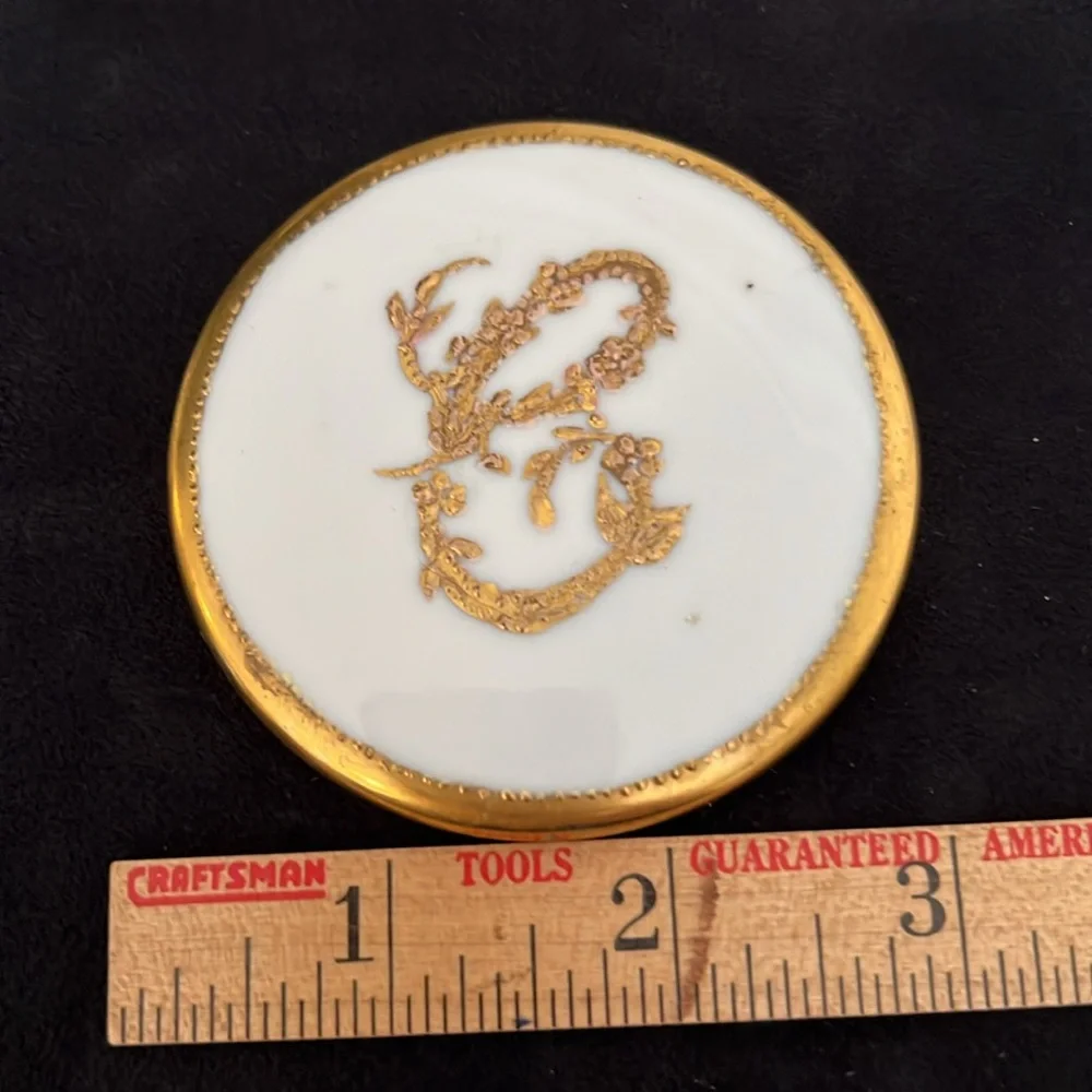 Antique Porcelain Gold guild edges hand size compact mirror vanity